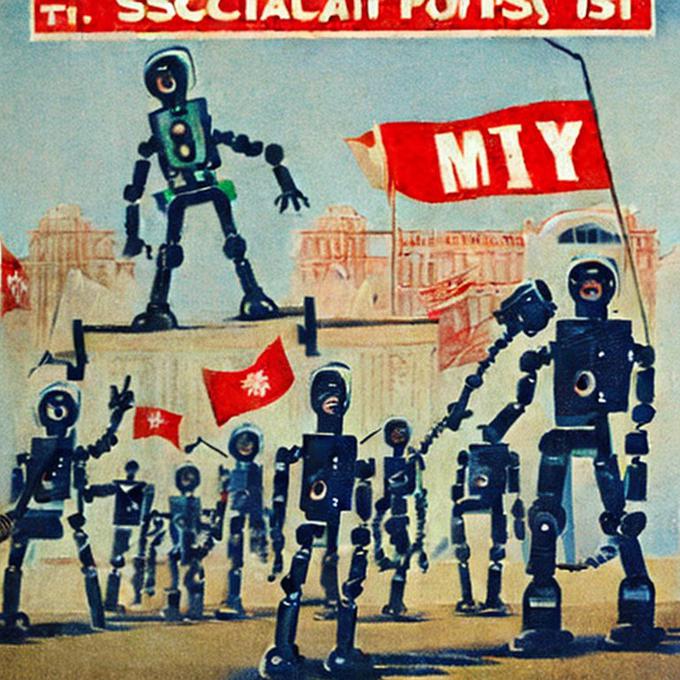 Stable Diffusion na prompt "Soviet style 1st of may poster with robots instead of people" avtorja kolumne | Foto: Stable Diffussion