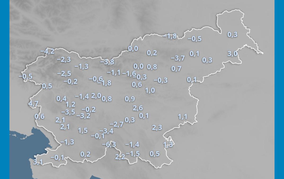 Vreme temperature napoved | Temperature pod ali malo nad lediščem so danes zjutraj izmerili praktično po vsej Sloveniji.  | Foto Arso / Facebook